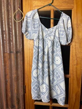 HAYDEN, Los Angeles Blue Floral Print Puff-Sleeve Women’s Dress, Size S